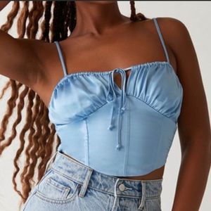 PacSun Kendall & Kylie Satin Corset Tie Front Crop Top | Women’s S | Light Blue